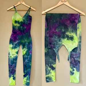 Tie Dye Bodysuit Leotard / Boho, Hippie, Festival Fashion / Purple Blue Green Ice Dyed / Unitard Catsuit Women&#39;s S-XL