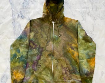 XL Tie Dye Zip Hoodie / Ice Dye Hooded Sweatshirt / Men’s Women’s Unisex / Earth Tones Street Fashion