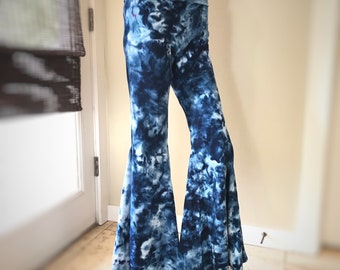 Tie Dye Bell Bottoms 33” Inseam Blue Indigo White XL