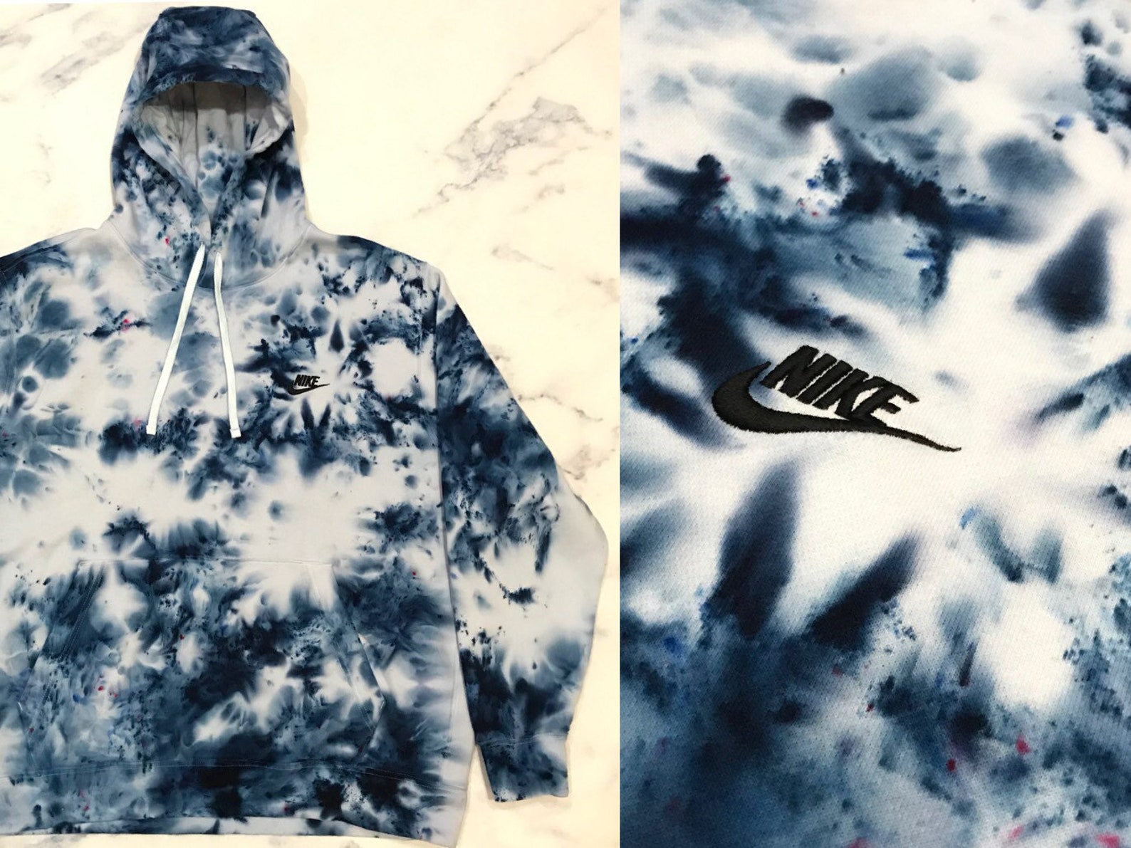 Tie Dye Nike Hoodie Blue White Sweatshirt Street Fashion Etsy
