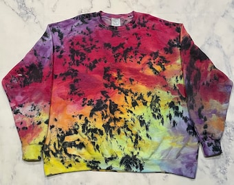 Tie Dye Crew Neck Sweatshirt Rainbow Black Sweater Street Fashion 3X Ready to Ship