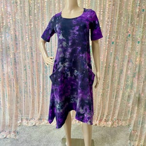 Tie Dye Dress / Flowy Dress with Pockets / Women&#39;s Tie Dye / Purple Black Gray Dress / Gifts for Her