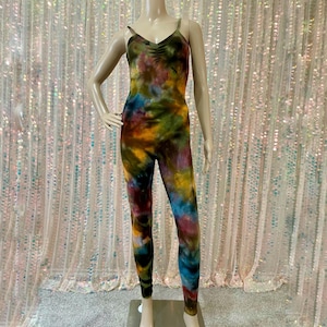 Tie Dye Bodysuit Leotard / Boho, Hippie, Festival Fashion / Earth Tones Ice Dyed / Unitard Catsuit Women&#39;s S-XL
