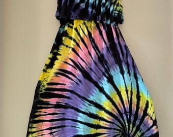 Tie Dye Dress Pastel Rainbow Black Maxi Tank Dress Flounce Top Women's Large 2X 3X Ready to Ship