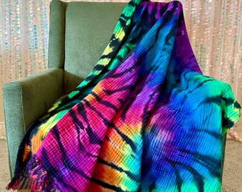 Tie Dye Throw Blanket Rainbow Black Hippie Home Decor Gift Idea