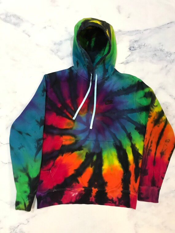 Tie Dye Nike Hoodie Rainbow Black Sweatshirt Street Fashion | Etsy