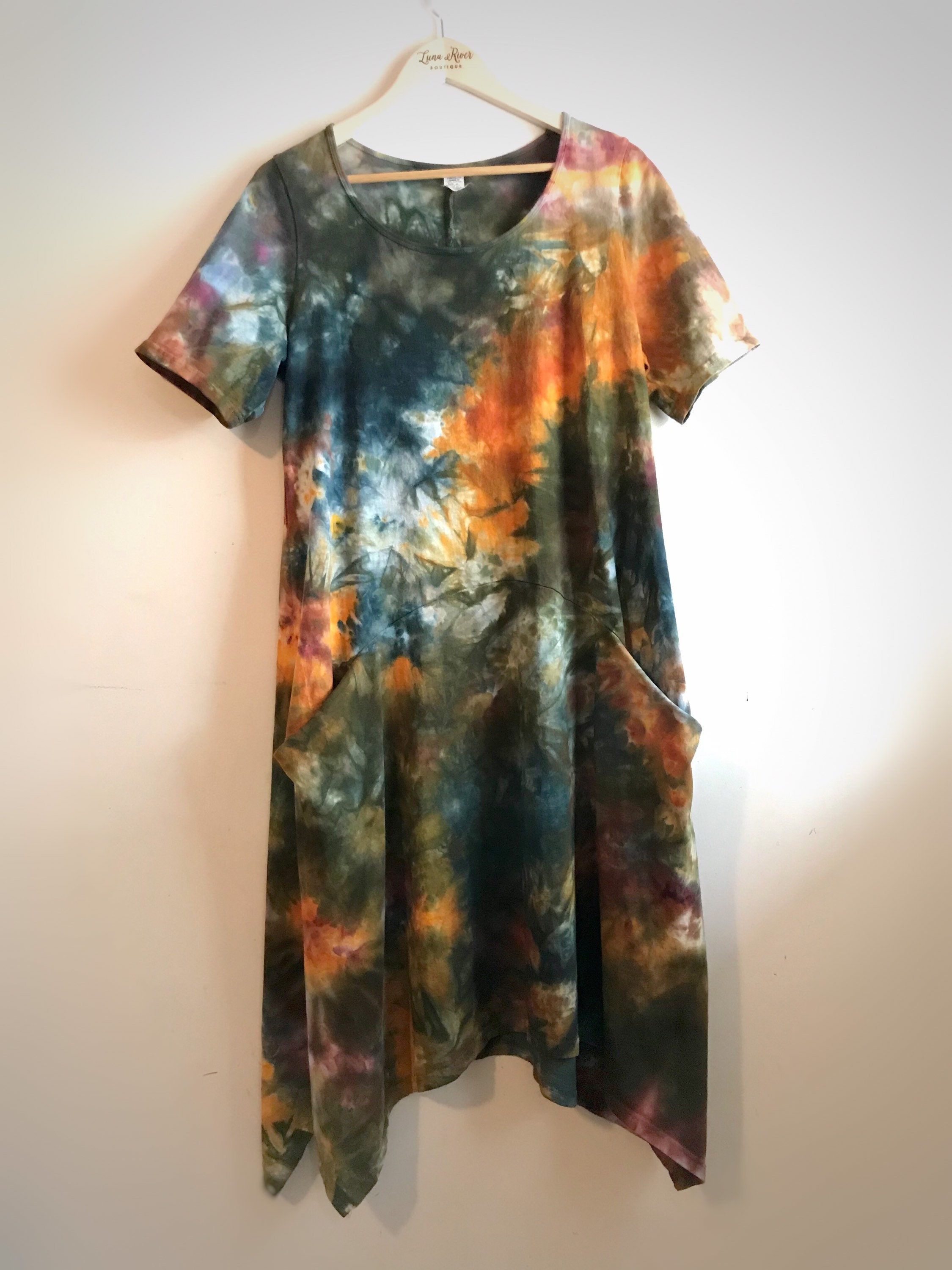 Tie Dye Dress Flowy Earth Tones Pockets Women's S-3X - Etsy