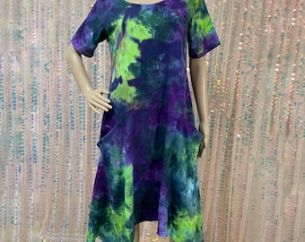 Vestido tie-dye / Vestido fluido con bolsillos / Vestido tie-dye para mujer / Vestido morado, verde azulado / Regalos para ella