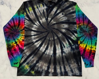 Tie Dye Long Sleeve Shirt Men's Unisex Rainbow Black Gray Festival Top L-3X Ready to Ship!