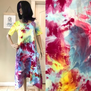 Tie Dye Dress Pockets Flowy Rainbow Pastel Bright Women&#39;s S-3X Hippie Boho