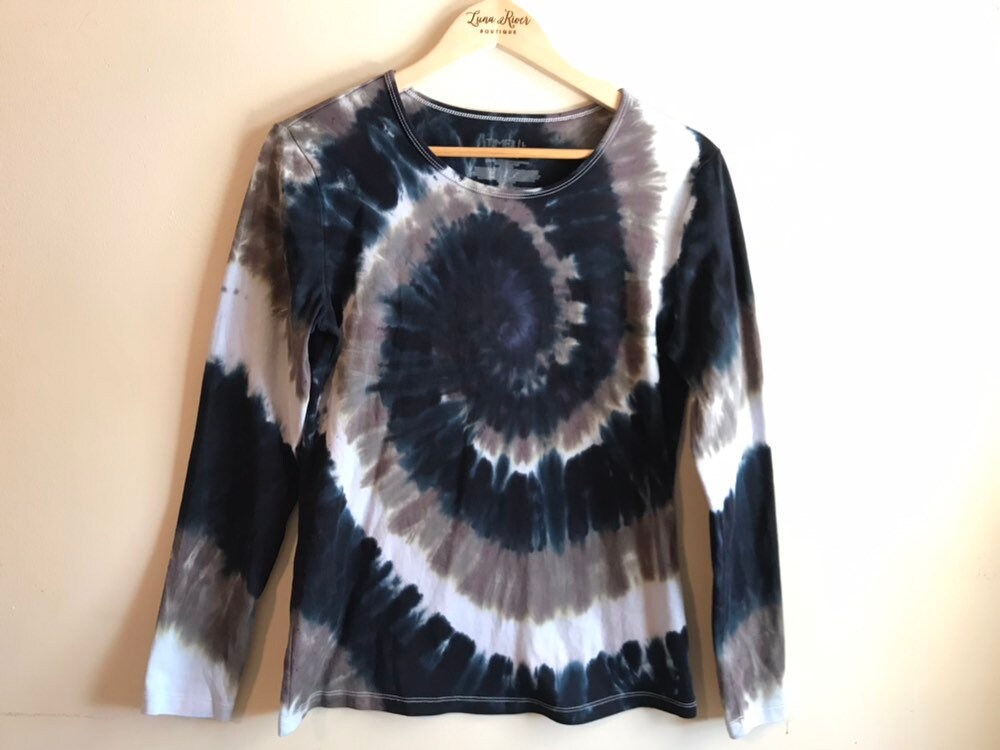 Tie Dye Shirt Black White Long Sleeve Bohemian Hippie | Etsy