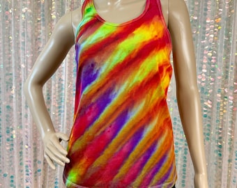 Tie Dye Tank Top / Women's Racerback Tank S-2X/ Ice Dye Incline Gravity/ Rainbow