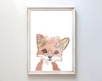 Fox Woodland Print | Fox floral crown