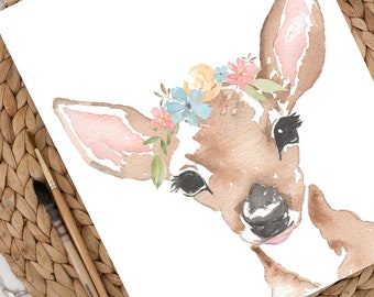 DIGITAL DOWNLOAD | woodland deer floral crown | watercolor