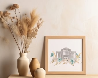 Cardston Temple Watercolour Painting | Floral Wall Art | LDS wall art | Floral Painting | Home Decor | Temple | Quote | Gifts For Her