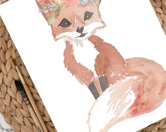 DIGITAL DOWNLOAD | woodland fox watercolor | printable