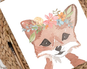 DIGITAL DOWNLOAD | woodland fox floral crown | water-colour