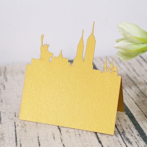 Nueva York City Skyline Place Cards/tarjetas de tienda de comida/tarjetas de asiento de boda/ tarjetas de nombre de la mesa/Carpa de la comida de la princesa /Fairy Tale baby shower