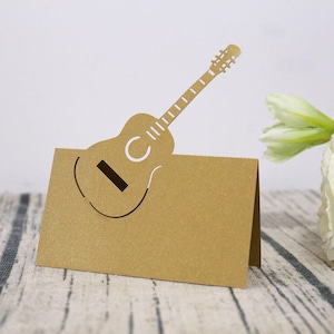 Cartões de lugar de guitarra/cartões de barraca de comida musical/cartões de assento de casamento/cartões de nome de mesa/decoração de festa de estrela do rock