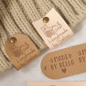 Etichette in pelle da 2,2"x0,86", etichette in similpelle personalizzate, etichette all'uncinetto con rivetti, etichette da avvitare per articoli di maglieria, etichette personalizzate fatte a mano