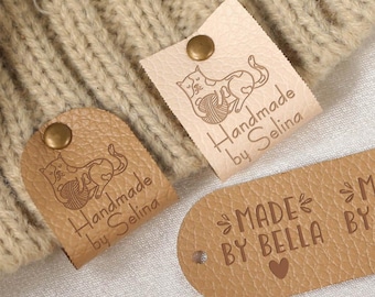 2.2"x0.86" Leather Labels, Custom Faux Leather Tags,Crocheted Tags with rivets, Screwing Tags for Knitting Items, Personalized Handmade Tags