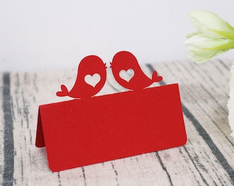 Love Birds marque-places/laser coupe alimentaire tente assis cartes cartes mariage / tableau nom cartes/coeur mariage cartes de place