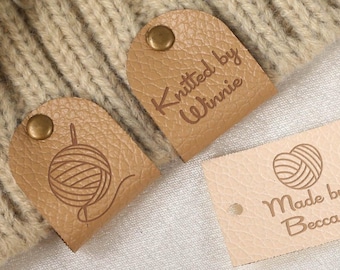 2.2"x0.86" Faux Leather Tags, Custom Leather Labels ,Crocheted Tags with rivets, Screwing Tags for Knitting Items, Handmade DIY Labels