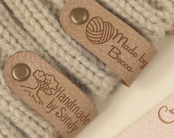 2.5"x0.5" Leather Tags, Handmade Faux Leather Labels, Custom Screwing Tags, Personalized Tags for Knitting Items, Crocheted Tags with rivets