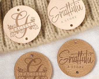Custom Round Faux Leather Tags,  Mini Leather Labels, Personalized Tags with your design, Tags for Handmade Items, Crochet tags for knitter