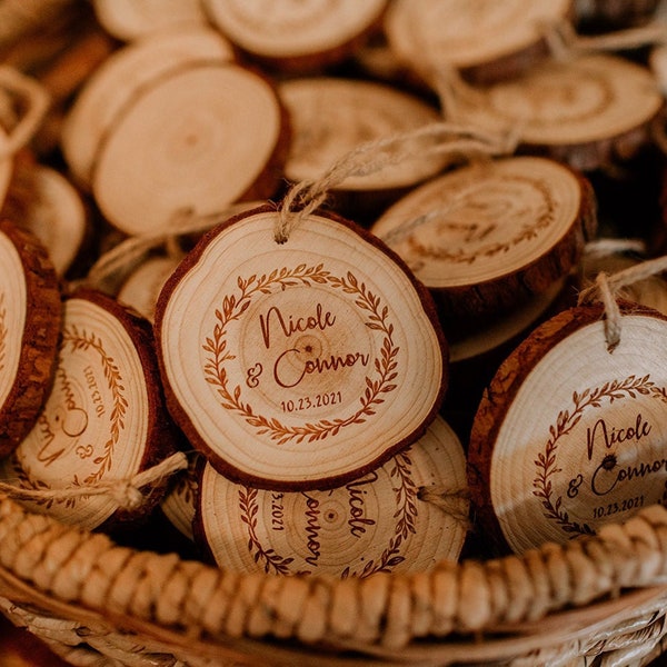 Custom Wedding favors tags bulk for rustic wedding,wedding favor ornaments,Personalized wood wedding favor tags, Engraved wedding favor tags