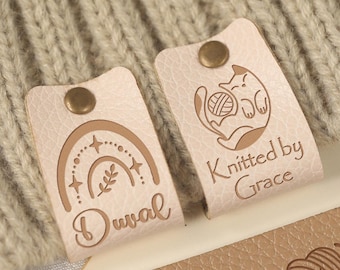 2.5"x0.8" Custom Faux Leather Tags,  Handmade Screwing Leather Labels, Personalized Tags for Knitting Items, Crocheted Tags with rivets