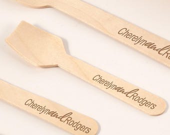 Custom Engraved Wood Ice cream Spoon , Wooden Dessert Spoons, Personalized Wood Spoons, Name Wood Utensils, Party Supplies, Wedding Favors