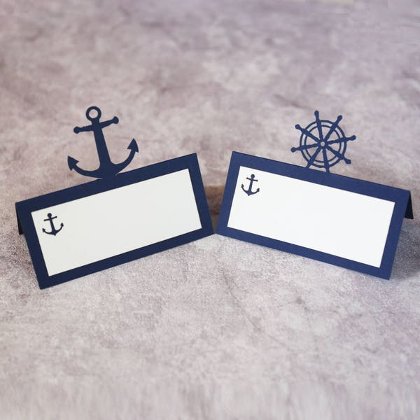 Tarjetas de lugar náutico / ancla de timón tienda de alimentos tarjetas / tarjetas de mesa de la boda de la playa / bebé bebé tarjeta de ducha / tienda de la mesa azul / decoraciones de la boda de la playa