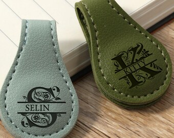 Personalized Monogram Bookmark, PU Leather Bookmark, Custom Magnetic Bookmark, Gifts for Reader, Gifts for Book Lover,  Birthday Gift