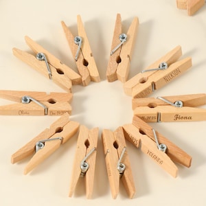 Custom Engraved Wooden Pegs, Personalized Wood Clothespins for Wedding, Baby Shower, Bachelor Party & Birthday Supplies, Party Decor