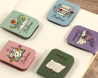 Custom Magnetic Bookmark, Personalized Leather Bookmark, Gifts for Reader, Gifts for Book Lover, Unique Gifts, Name Bookmark,Flower Bookmark