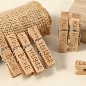 Gepersonaliseerde gegraveerde houten wasknijpers - miniknijpers - aangepaste naamversieringen voor bruiloft, babyshower, vrijgezellenfeest en verjaardag