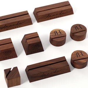Custom Engraved Walnut Wood Card Holder, Party Table Decor, Name Tags Holder, Walnut Picture Stands, Postcard Holders, Table Number Holder