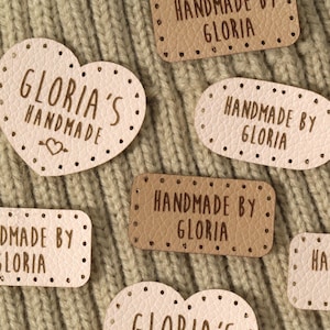 Personalized Stitch-On Tags, Tags for DIY maker,  Mini Faux Leather Labels, Personalized Tags with your design, Tags for Handmade Items