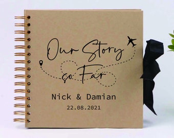 Our Story So Far Scrapbook/ Spiral Bound Kraft Photo Album/Couple Memory album/ Wedding scrapbook /Anniversary Gift Album/ Ribbon Scrapbook