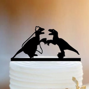 Dinosaur Wedding Cake Topper/T-Rex Cake Topper /Personlized Bride And Groom Cake Topper image 1