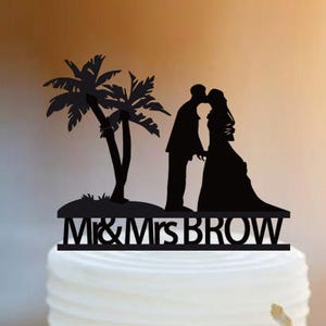 Customized Palm Trees Cake Topper /Beach Theme Honeymoon wedding  CakeTopper/ Mr and Mrs Cake Topper with plam tree