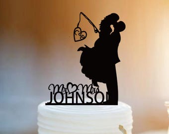 Fishing Poles With Date or Initials wedding cake topper /Mr and Mrs Wedding Cake Topper /Personlized Bride And Groom Cake Topper