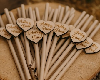 Pajitas personalizadas para bodas con etiquetas de nombre, pajitas personalizadas para beber, pajitas para bodas, pajitas de papel para beber, artículos para fiestas con pajitas