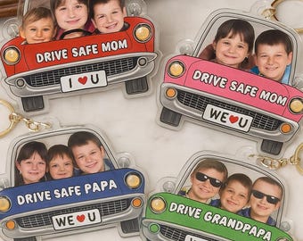 Llavero de coche "Conduce con cuidado", clip de visera personalizado, clip de visera con foto personalizada, clip de visera para papá, regalo del Día del Padre, regalos para mamá