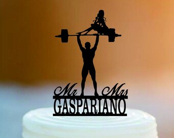 Weight lifting Wedding  Cake Topper/ Customized  wedding Cake Topper /Mr and Mrs wedding  Cake Topper