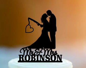 Fishing Poles With Date or Initials wedding cake topper /Mr and Mrs Wedding Cake Topper /Personlized Bride And Groom Cake Topper