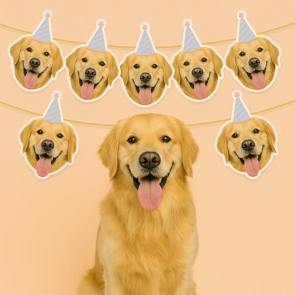 Custom Dog Face Banner, Personalized Dog Birthday Party banner, Pet photo Banner ,Party Decoration, Gifts for Pet Lover, Cat Birthday Banner