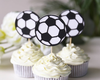 Set of 12 Soccer cupcake toppers, soccer party supplies, soccer balls /birthday cup cake topper/table decorations/Birthday cupcake topper/