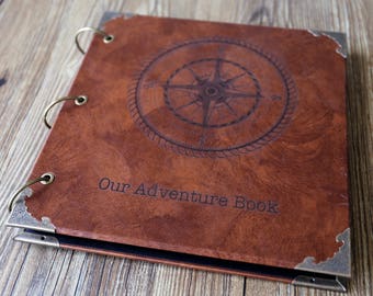 12x12 inches Compass Leather Photo Album /Our Adventure Book/personalized Wedding Guest Book/weddinng photo album